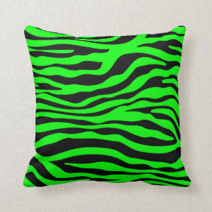 Electric Green Zebra Stripes Animal Print Throw Pillow