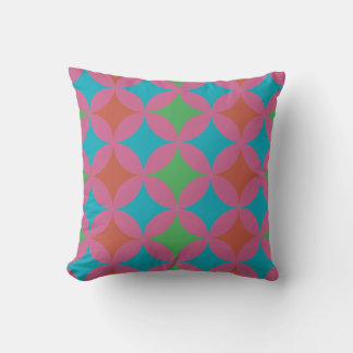 Electric Groovy 70's blue pink green pattern Throw Pillow