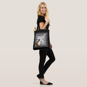 Electric Guitar~3-D Sheet Music~Pillow Grey/Black~ Tote Bag