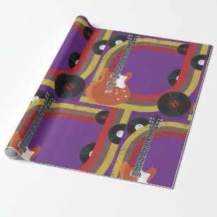 Electric Guitar and Vinyl Records Vintage Music Wrapping Paper
