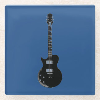 Electric Guitar Blue Black Pop Art Glass Coaster
