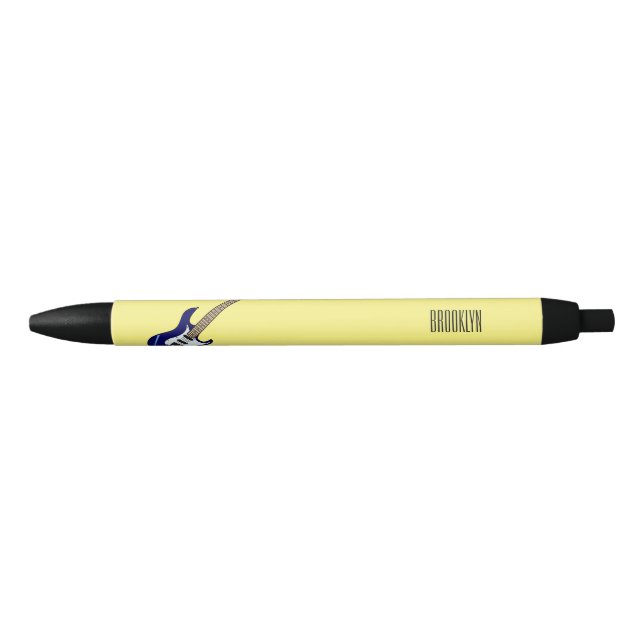 Electric guitar cartoon illustration black ink pen (Front)