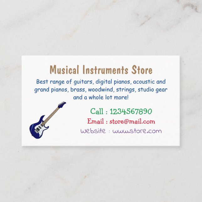 Electric guitar cartoon illustration business card (Front)