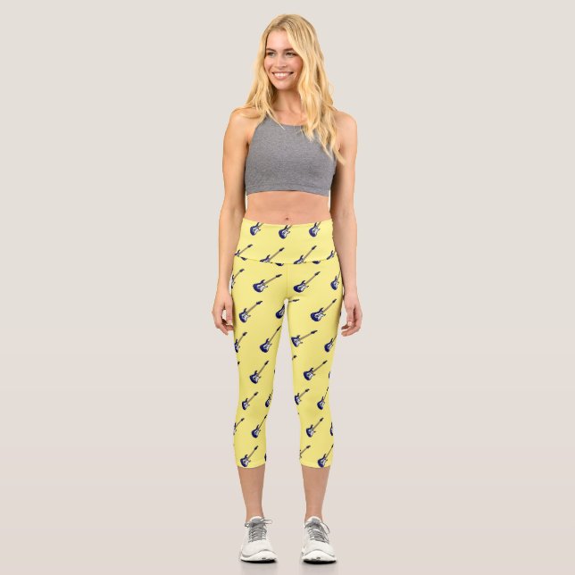 Electric guitar cartoon illustration capri leggings (Front)