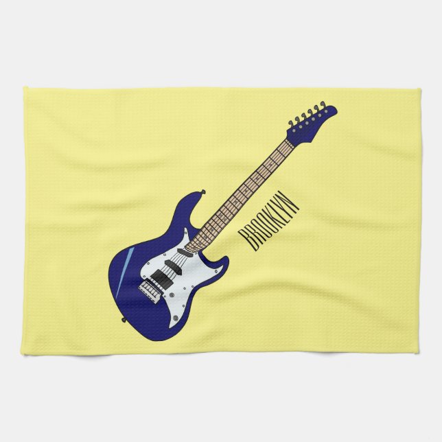 Electric guitar cartoon illustration kitchen towel (Horizontal)