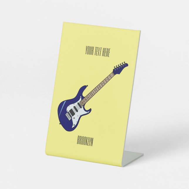 Electric guitar cartoon illustration pedestal sign (Front)