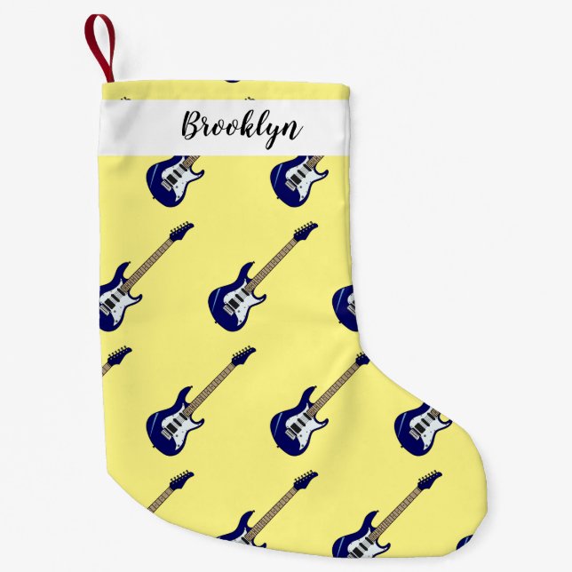Electric guitar cartoon illustration small christmas stocking (Front)