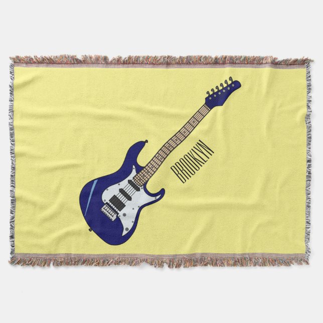 Electric guitar cartoon illustration throw blanket (Front)