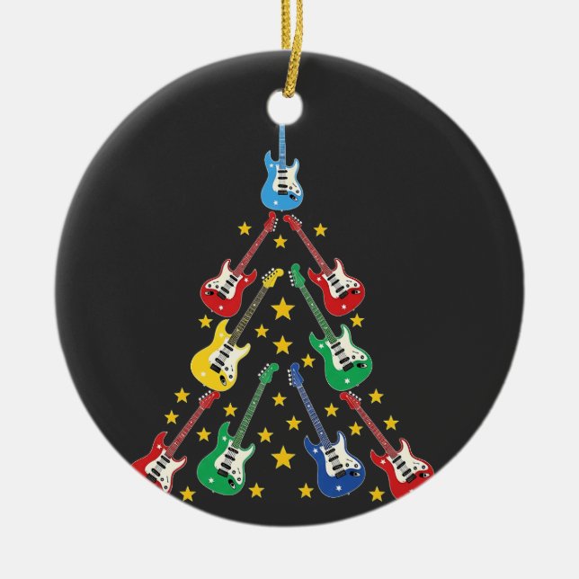 Electric Guitar Christmas Tree Music Lovers   Ceramic Ornament (Front)