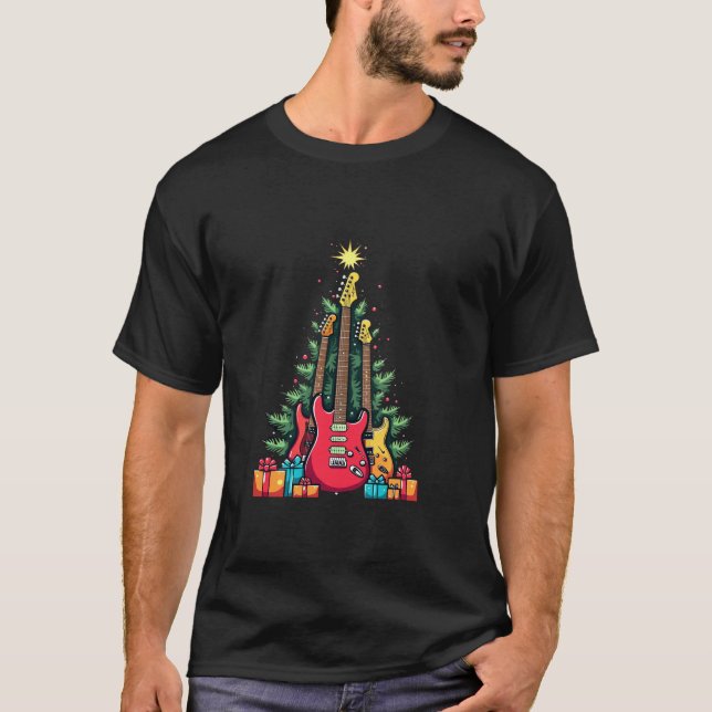 Electric Guitar Christmas Tree Music Lovers Holida T-Shirt (Front)