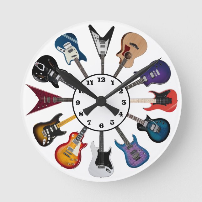 Electric Guitar Circle White Round Clock (Front)