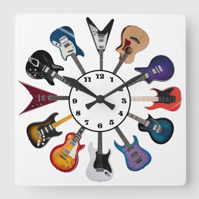 Electric Guitar Circle White Square Wall Clock (Front)