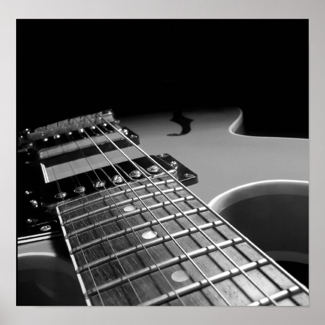 Electric Guitar Close Up - Grey B&W Poster (Front)