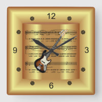 Electric Guitar~Curved Sheet Music~Gold Background