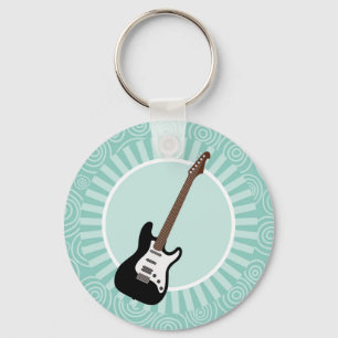 Electric Guitar Fun Turquoise Swirl Music Keychain