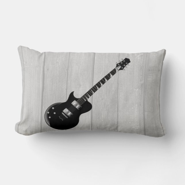 Electric Guitar Grey Wood Pop Art Lumbar Pillow (Front)