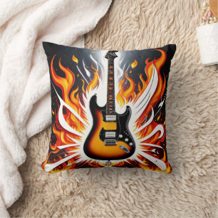 Electric guitar ignites in a blaze of colours throw pillow