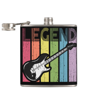 Electric Guitar Legend Distressed Typography Hip Flask