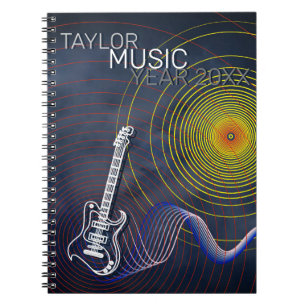 Electric Guitar lines & Abstract Sun Vibes blue Notebook