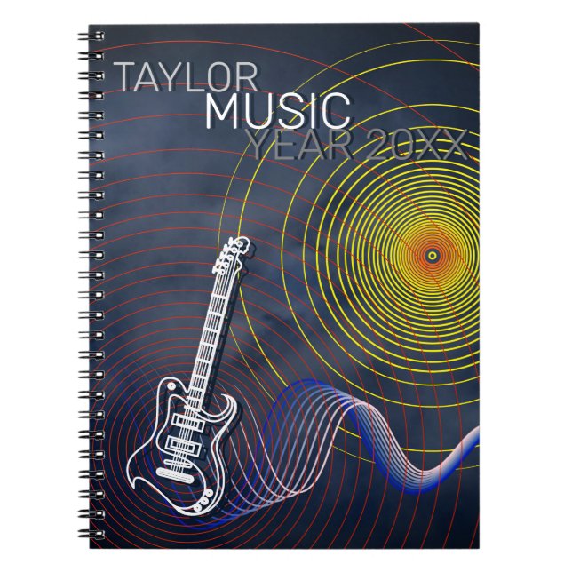 Electric Guitar lines & Abstract Sun Vibes blue Notebook (Front)