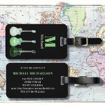 Electric Guitar Monogram Contact Details Luggage Tag<br><div class="desc">Modern electric guitar monogram with contact detail travel tag. Hand drawn electric guitar illustrations in green pop art style translucent white and green hues repeating pattern on a black background. The perfect design for the cool rockstar in your life can be personalized by adding a name and monogram initial on...</div>