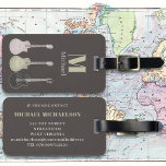 Electric Guitar Monogram Luggage Tag<br><div class="desc">Modern electric guitar monogram travel luggage tag with custom contact details with easy to use templates, personalize by adding a name and monogram initial on the front and contact details on the back. Hand drawn semi acoustic guitar illustrations in grey green hues on a cool trendy dark brown background. The...</div>