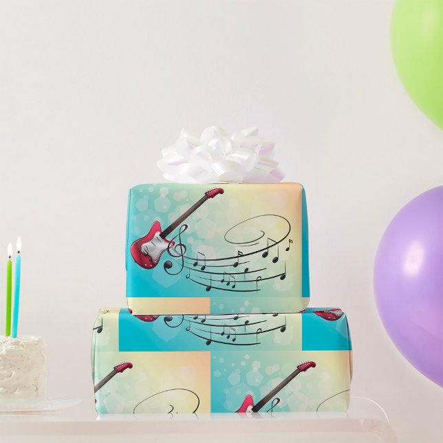 Electric Guitar Musical Notes Wrapping Paper (Creator Uploaded)