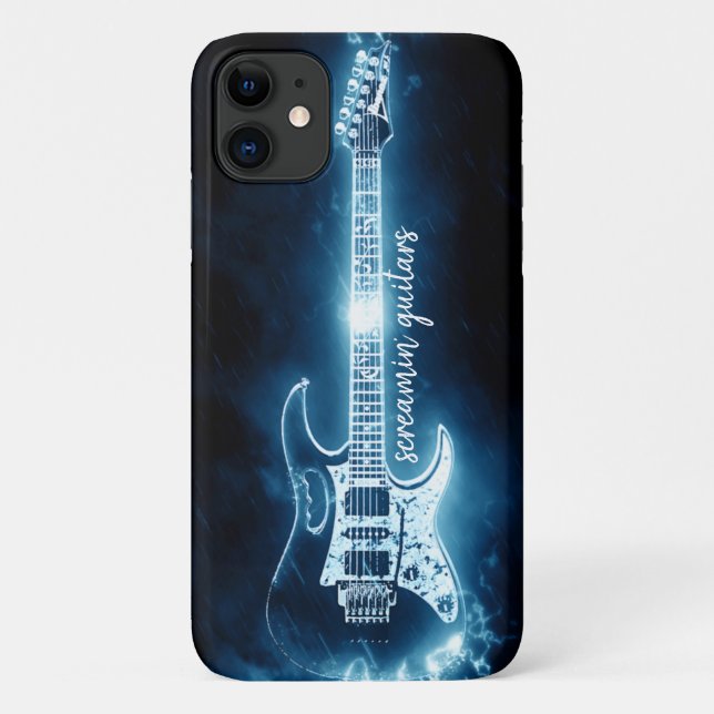 Electric Guitar Musician Blue Black Typography iPh Case-Mate iPhone Case (Back)
