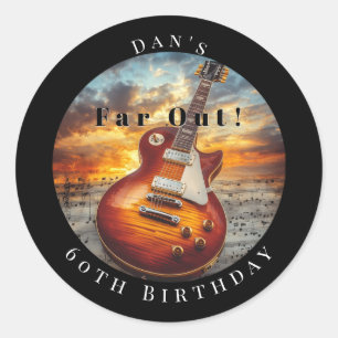 Electric Guitar Ocean Sunset Music Notes Classic Round Sticker