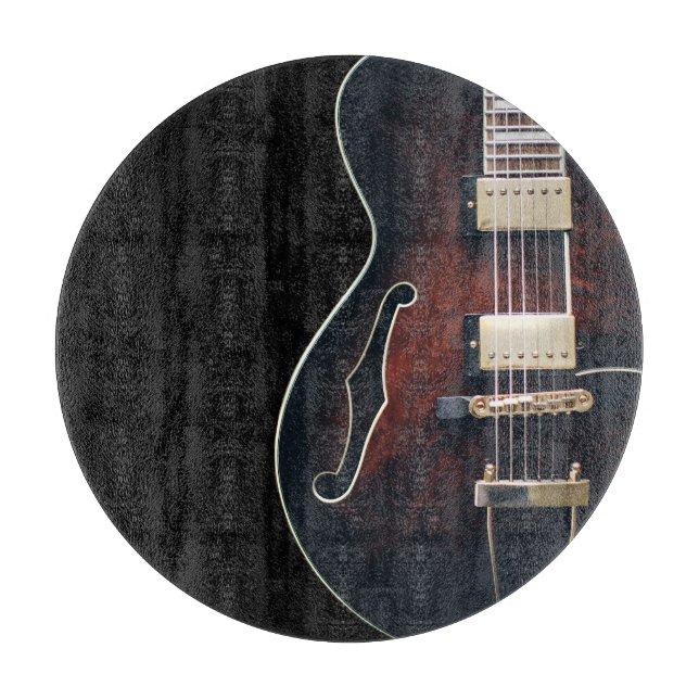 Electric Guitar On Black Cutting Board (Front)