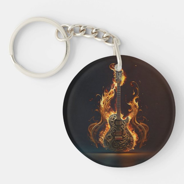 Electric guitar on fire                            keychain (Front)