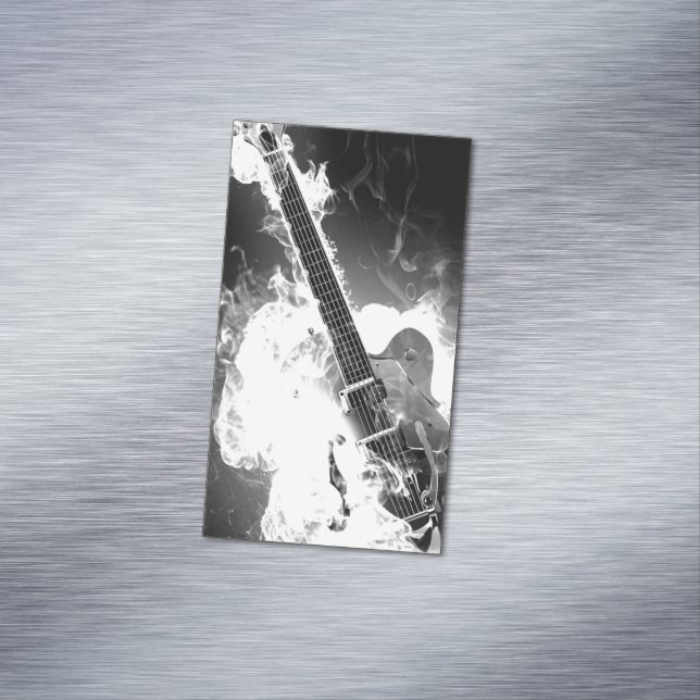 Electric Guitar on Fire Magnetic Business Card (In Situ)