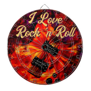 Electric Guitar on Fire Red Black Love Rock n Roll Dartboard