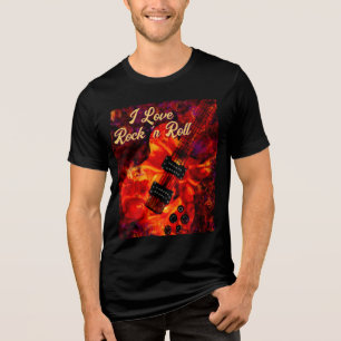 Electric Guitar on Fire Red Black Love Rock n Roll Tri-Blend Shirt