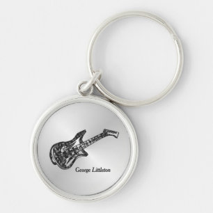 Electric Guitar on Silver Personal Keychain