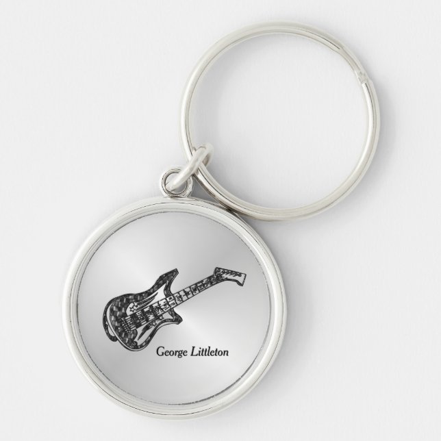 Electric Guitar on Silver Personal Keychain (Front)