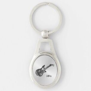 Electric Guitar on Silver Personal Keychain