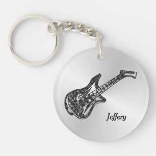Electric Guitar on Silver Personal Keychain