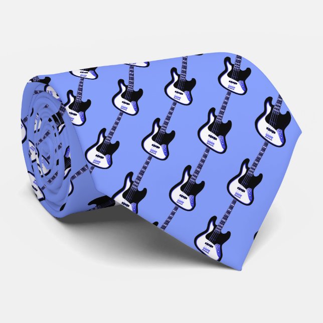 Electric Guitar Pattern in Blue Tie (Rolled)