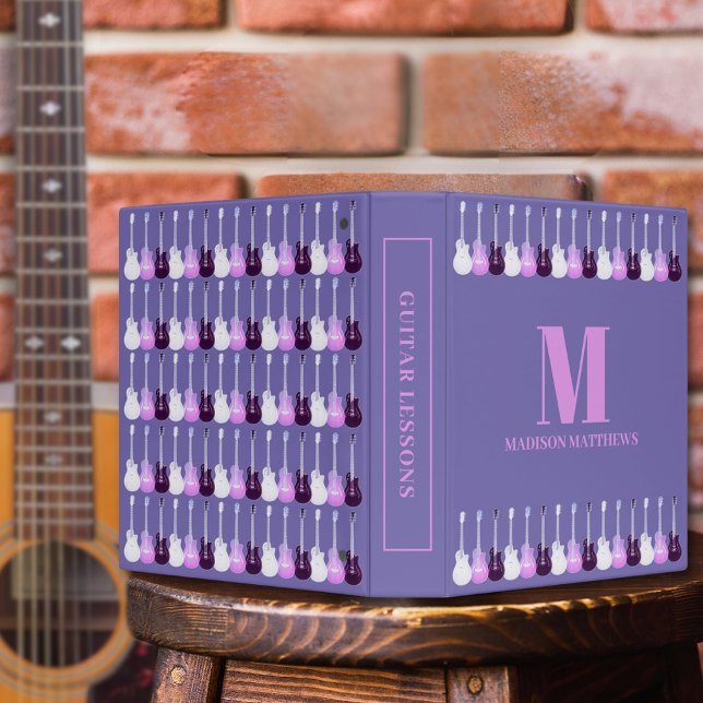 Electric Guitar Pattern Monogram Binder (Guitar pattern music pink and purple monogram binder for guitarist musician guitar music teachers )