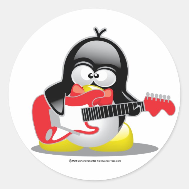 Electric Guitar Penguin Classic Round Sticker (Front)