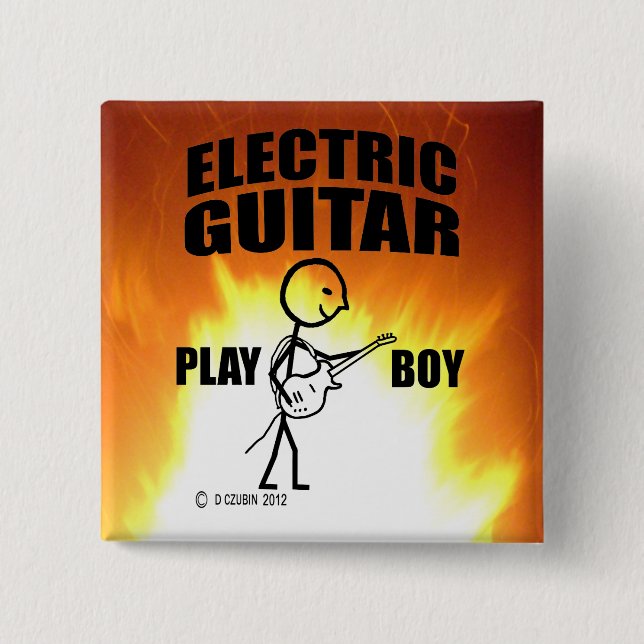 Electric Guitar Play Boy 2 Inch Square Button (Front)