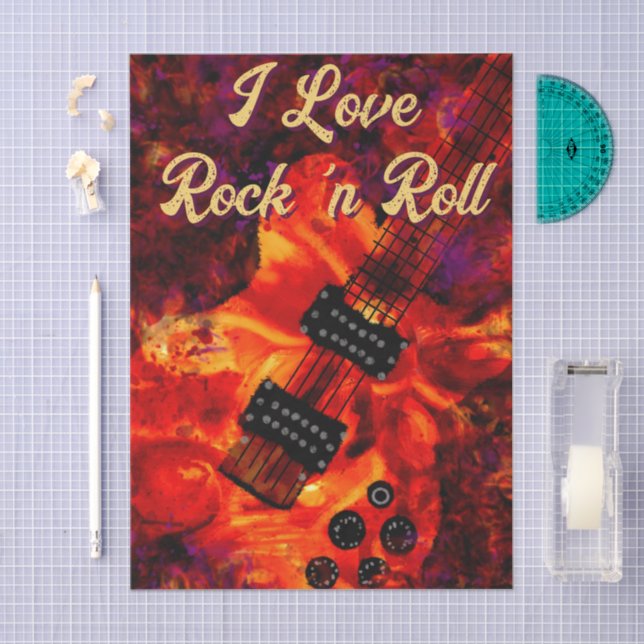 Electric Guitar Red Black Rock n Roll Decoupage Tissue Paper (Craft)