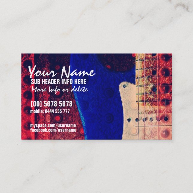 Electric Guitar Red/Blue Music Business Card (Front)