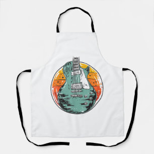 Electric Guitar Retro Sunset Vintage Music Band Gu Apron
