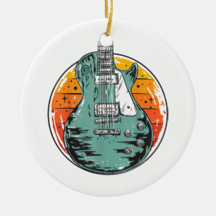 Electric Guitar Retro Sunset Vintage Music Band Gu Ceramic Ornament