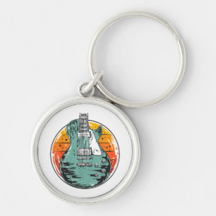 Electric Guitar Retro Sunset Vintage Music Band Gu Keychain