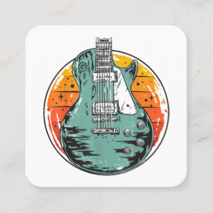 Electric Guitar Retro Sunset Vintage Music Band Gu Square Business Card