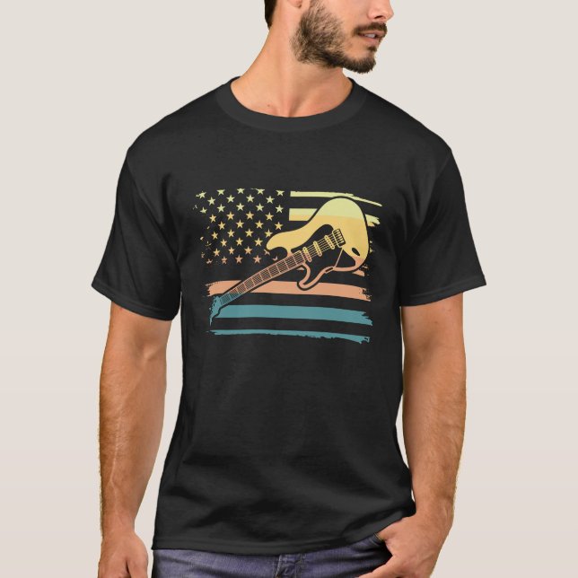 Electric Guitar Retro USA Flag T-Shirt (Front)