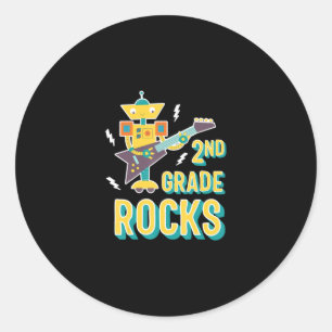 Electric Guitar Robot  2nd Grade Rocks Funny Gift Classic Round Sticker
